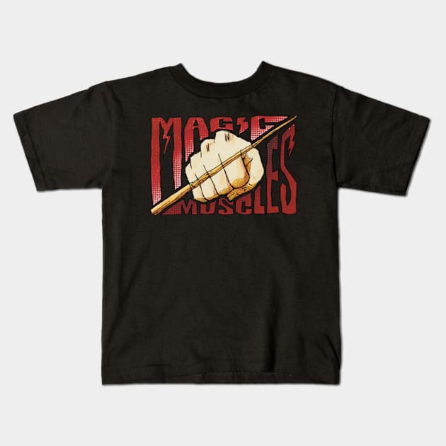 Mashle Magic and Muscles Mash Fist x Wand Cool Streetwear Red Graffiti with White Outline Kids T-Shirt by Animangapoi